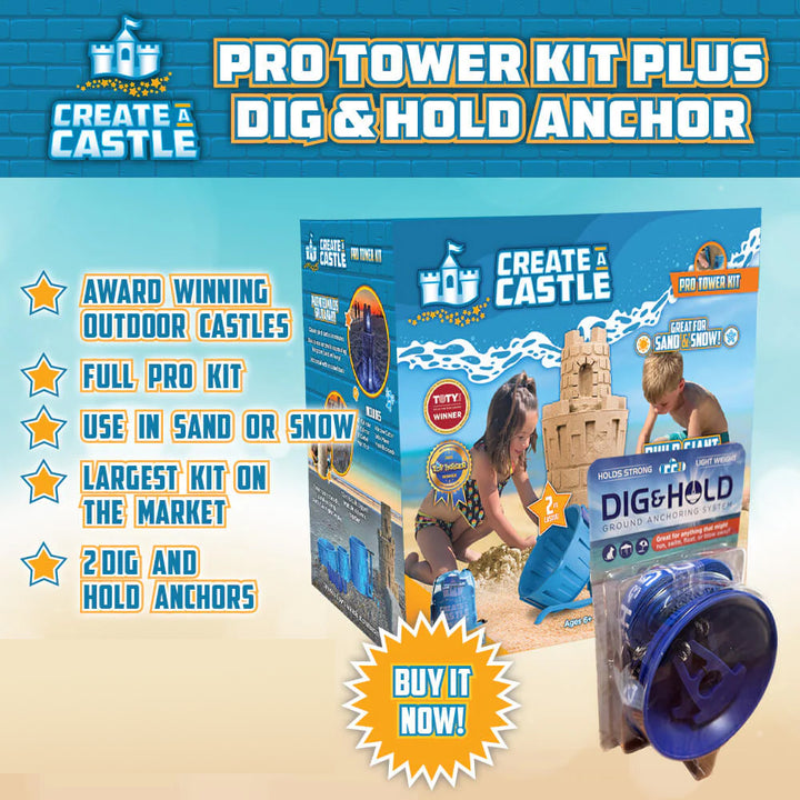 Pro Tower Kit Plus Dig &amp; Hold Bundle - Outdoor Sand &amp; Snow Castle Molds and Anchor System